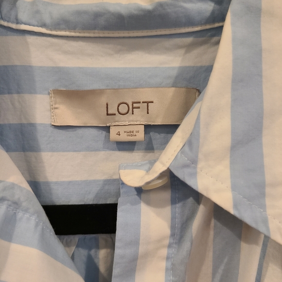 Loft Blue And White Stripe Tie Peek A Boo Front Button Cotton Maxi Shirt Dress - Picture 4 of 9